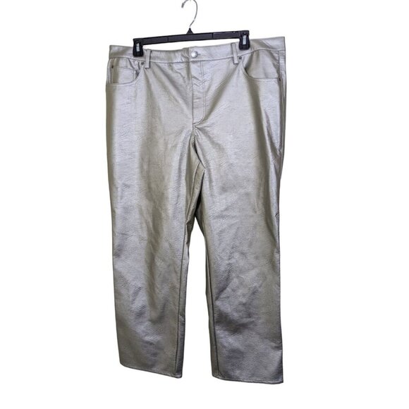 Womens Plus Size 20 Faux Leather Pants Silver Gray Metallic Zip Straight Leg - Picture 1 of 5